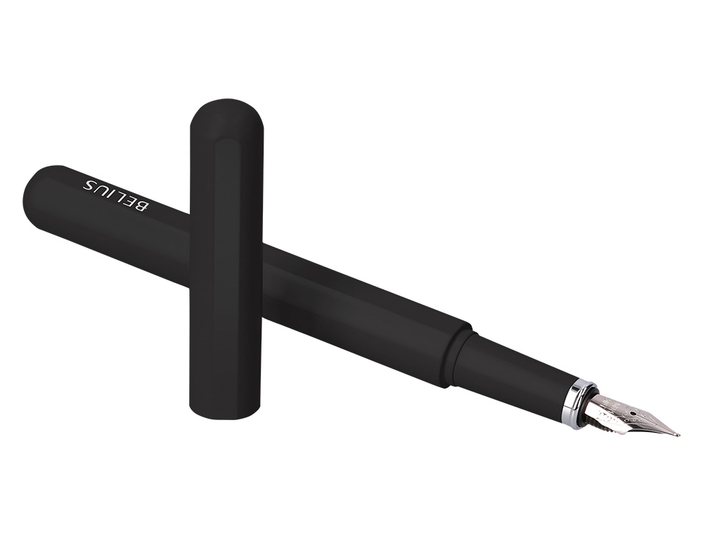 PLUMA Y FUNDA DE SIMILPIEL BELIUS SPACE B COLOR MINIMALISTA NEGRO TINTA AZUL CAJA DE DISEO