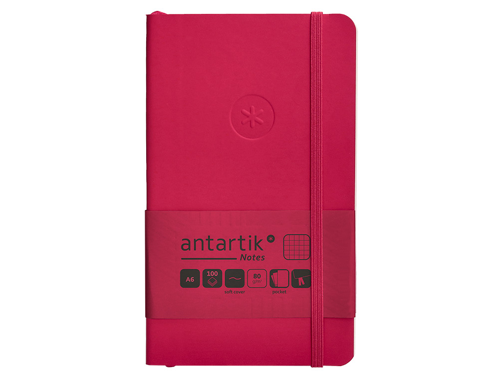 CUADERNO CON GOMILLA ANTARTIK NOTES TAPA BLANDA A6 CUADRICULA BURDEOS 100 HOJAS 80 GR FSC