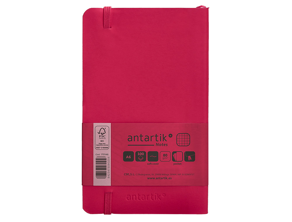 CUADERNO CON GOMILLA ANTARTIK NOTES TAPA BLANDA A6 CUADRICULA BURDEOS 100 HOJAS 80 GR FSC
