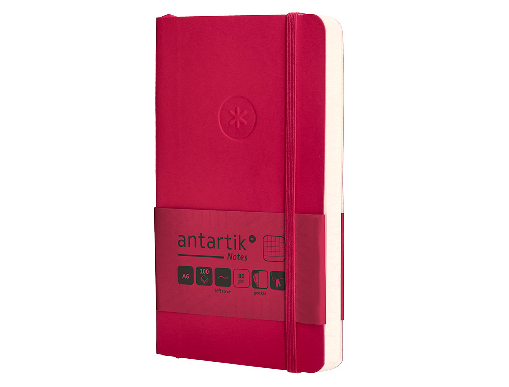 CUADERNO CON GOMILLA ANTARTIK NOTES TAPA BLANDA A6 CUADRICULA BURDEOS 100 HOJAS 80 GR FSC