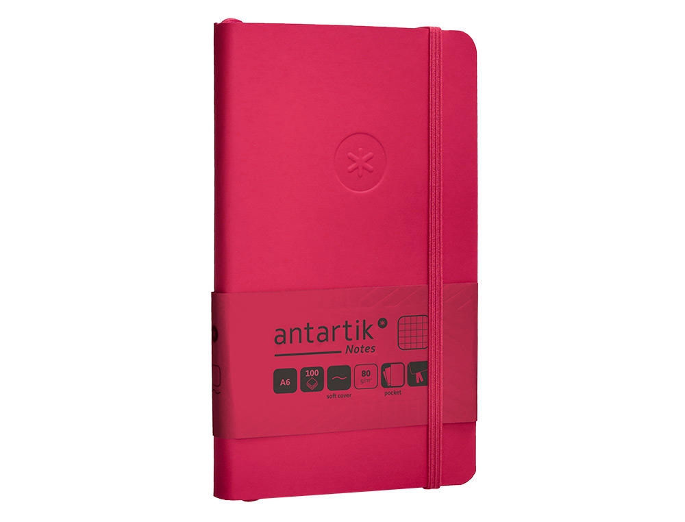 CUADERNO CON GOMILLA ANTARTIK NOTES TAPA BLANDA A6 CUADRICULA BURDEOS 100 HOJAS 80 GR FSC
