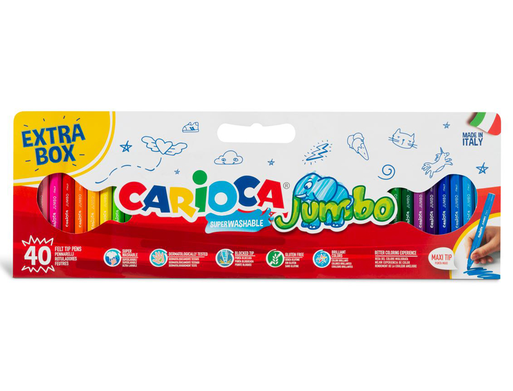 ROTULADOR CARIOCA JUMBO PUNTA GRUESA CAJA DE 40 UNIDADES COLORES SURTIDOS