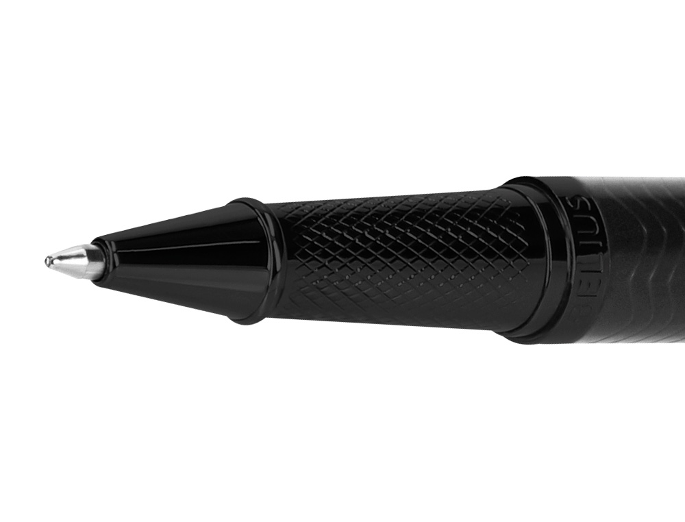 BOLIGRAFO BELIUS NEPTUNO ALUMINIO TEXTURA WAVY COLOR NEGRO TINTA AZUL CAJA DE DISEO