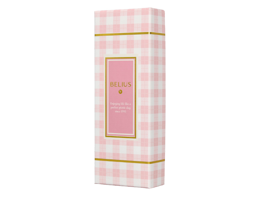 BOLIGRAFO BELIUS PICNIC ALUMINIO COLOR ROSA DORADO TINTA COLOR AZUL CAJA DE DISEO
