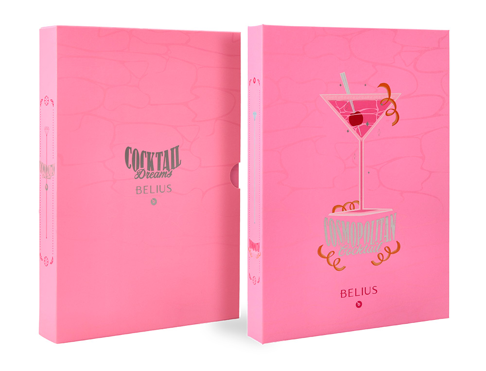 BOLIGRAFO Y WALLET BELIUS COCKTAILS COSMOPOLITAN ALUMINIO ROSA PLATEADO RELIEVETINTA COLOR AZUL CAJA DISEÑO