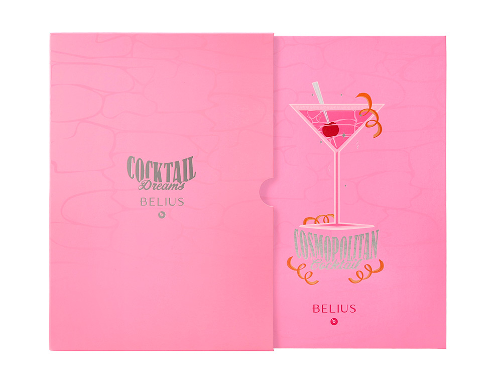 BOLIGRAFO Y WALLET BELIUS COCKTAILS COSMOPOLITAN ALUMINIO ROSA PLATEADO RELIEVETINTA COLOR AZUL CAJA DISEÑO