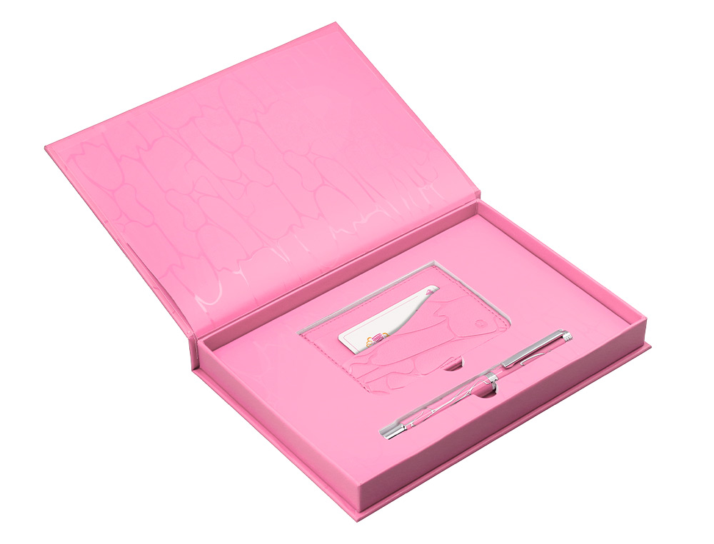 BOLIGRAFO Y WALLET BELIUS COCKTAILS COSMOPOLITAN ALUMINIO ROSA PLATEADO RELIEVETINTA COLOR AZUL CAJA DISEÑO