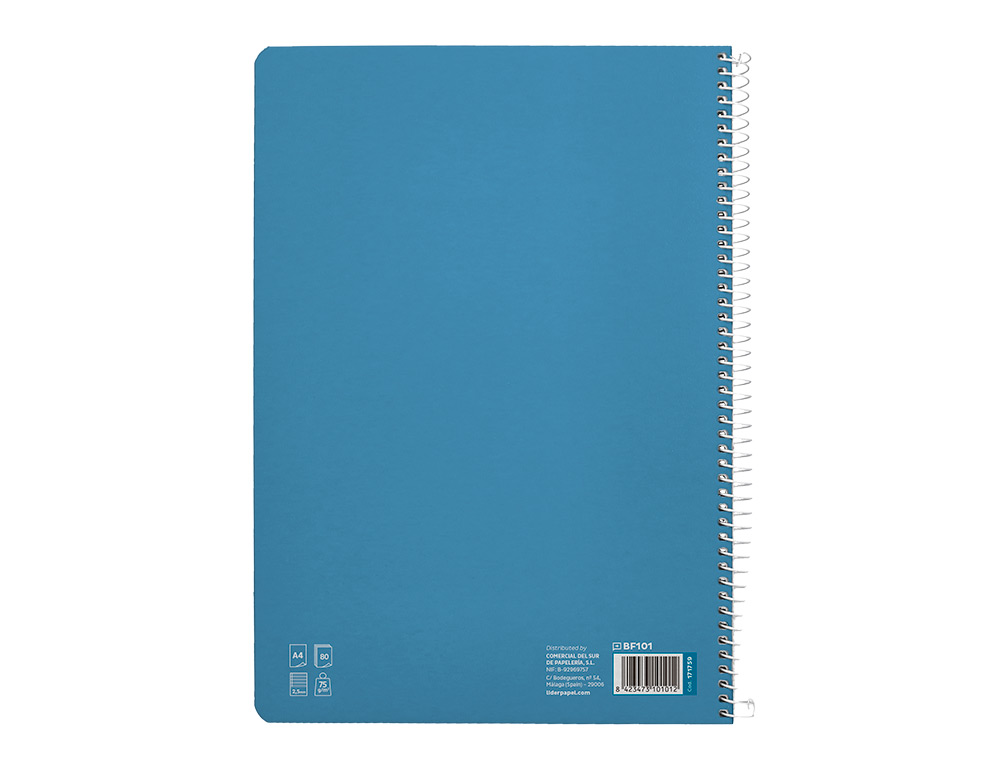 CUADERNO ESPIRAL LIDERPAPEL A4 PAUTAGUIA TAPA BLANDA 80H 75GR CUADRO PAUTADO 2,5MM COLOR AZUL