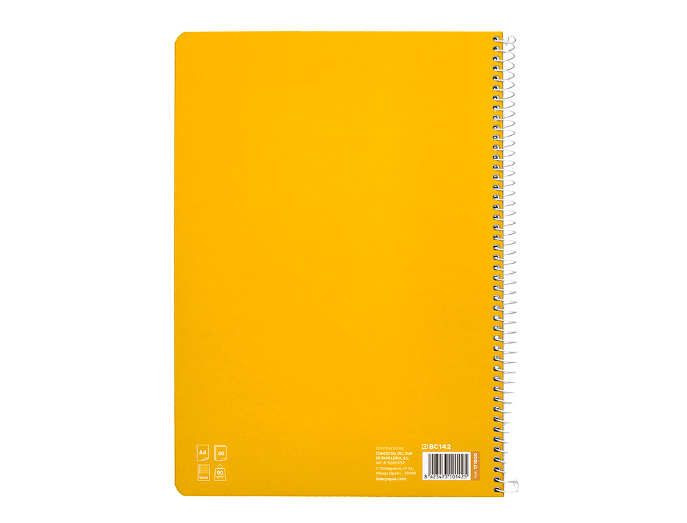 CUADERNO ESPIRAL LIDERPAPEL DIN A4 PAUTAGUIA TAPA DURA 80H 90 GR CUADRO PAUTADO 5MM COLOR AMARILLO