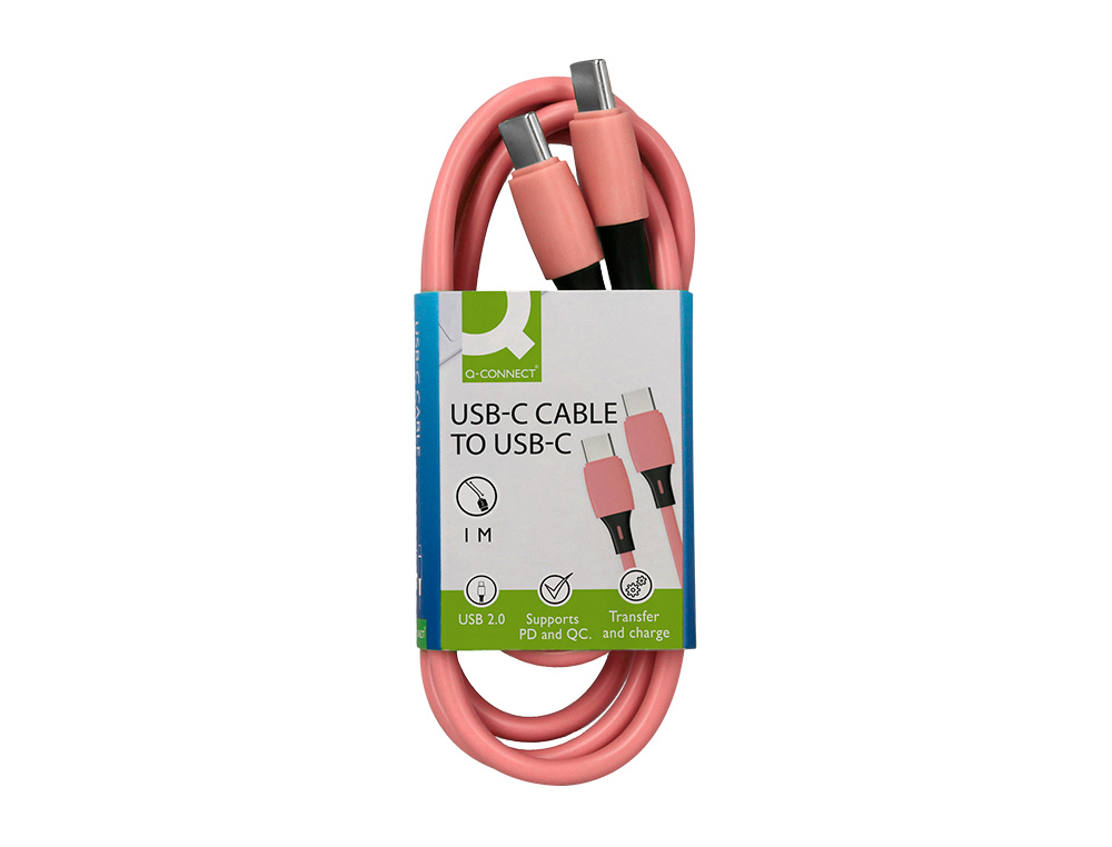 CABLE USB-C A USB-C Q-CONNECT PVC LONGITUD 1M ROSA