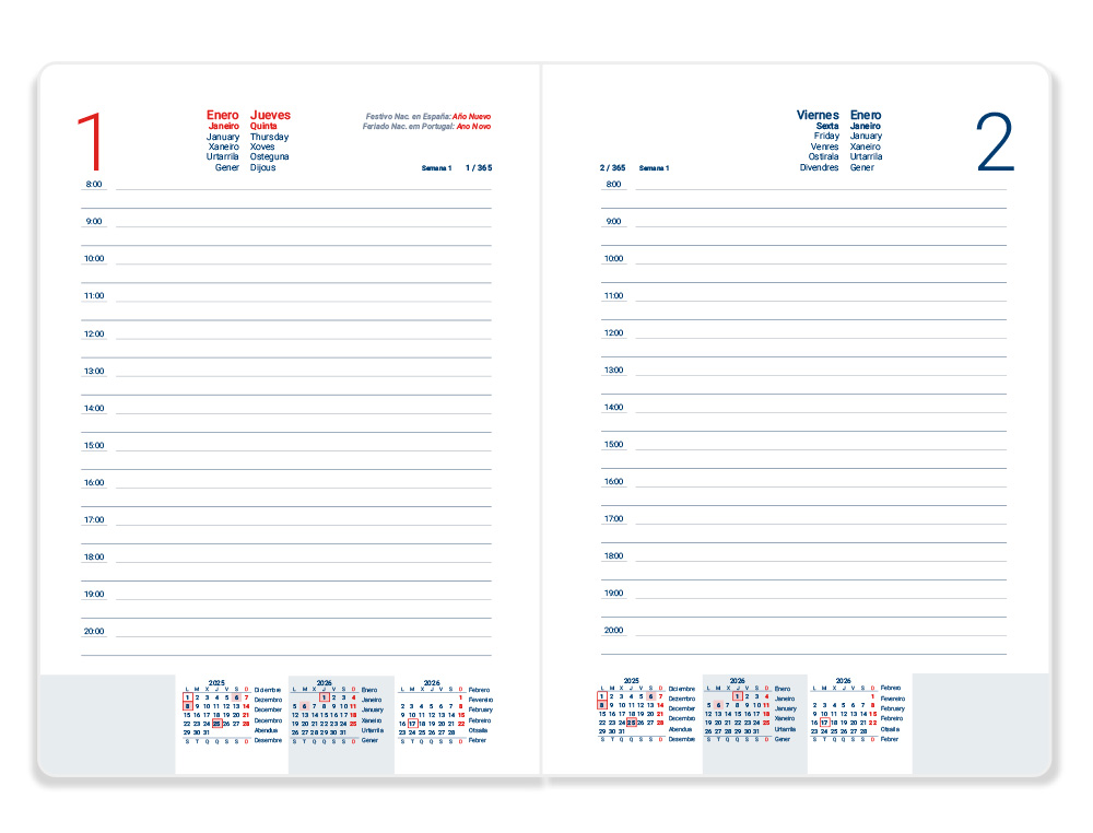 AGENDA ESPIRAL LIDERPAPEL SANTORINI A6 2026 DIA PAGINA ROJO PAPEL 60 GR FSC
