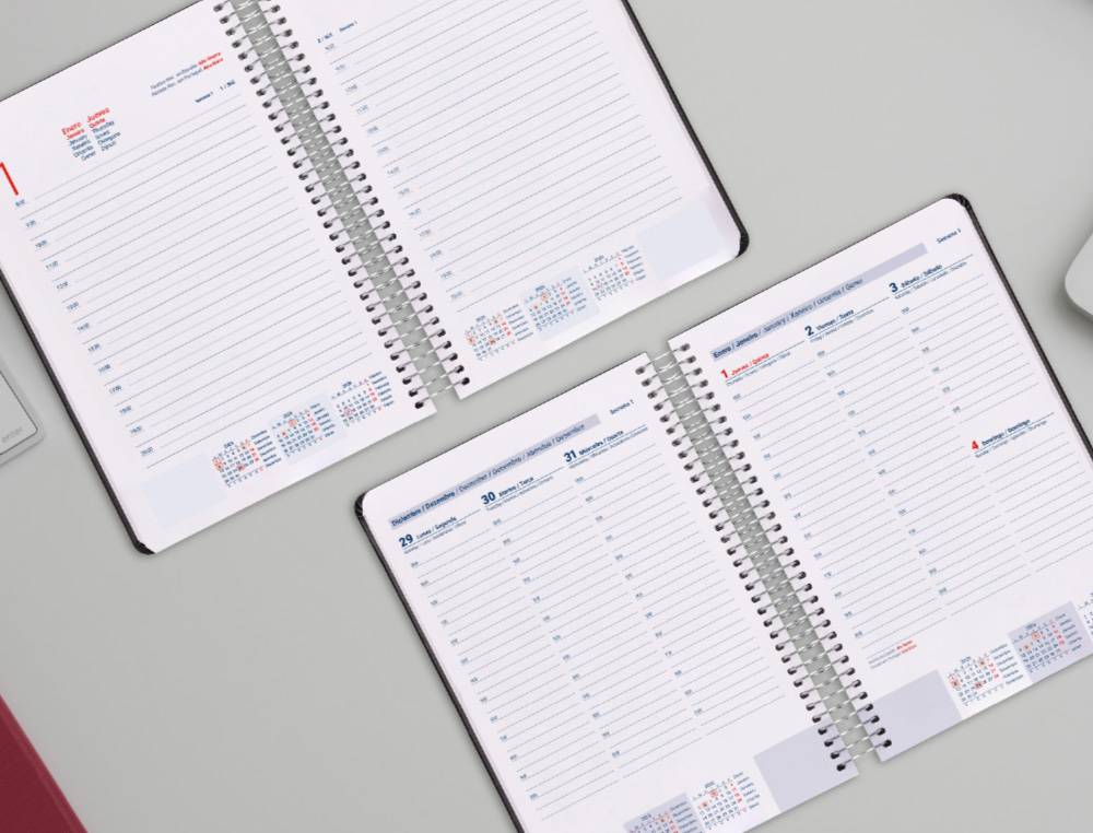 AGENDA ESPIRAL LIDERPAPEL CLASSIC A5 2026 DIA PAGINA NEGRO PAPEL 70 GR FSC