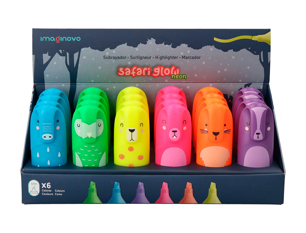 ROTULADOR IMAGINOVO FLUORESCENTE SAFARI GLOW NEON ANIMALES Y CLIP SURTIDOS