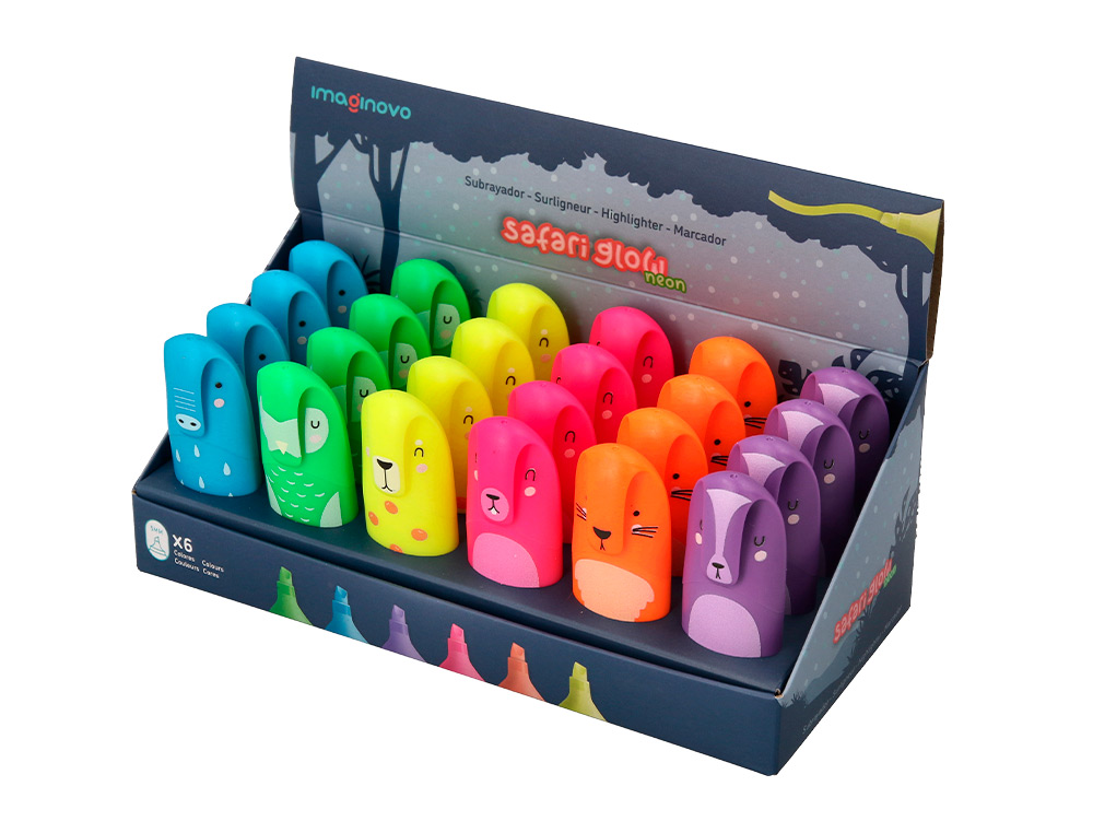 ROTULADOR IMAGINOVO FLUORESCENTE SAFARI GLOW NEON ANIMALES Y CLIP SURTIDOS