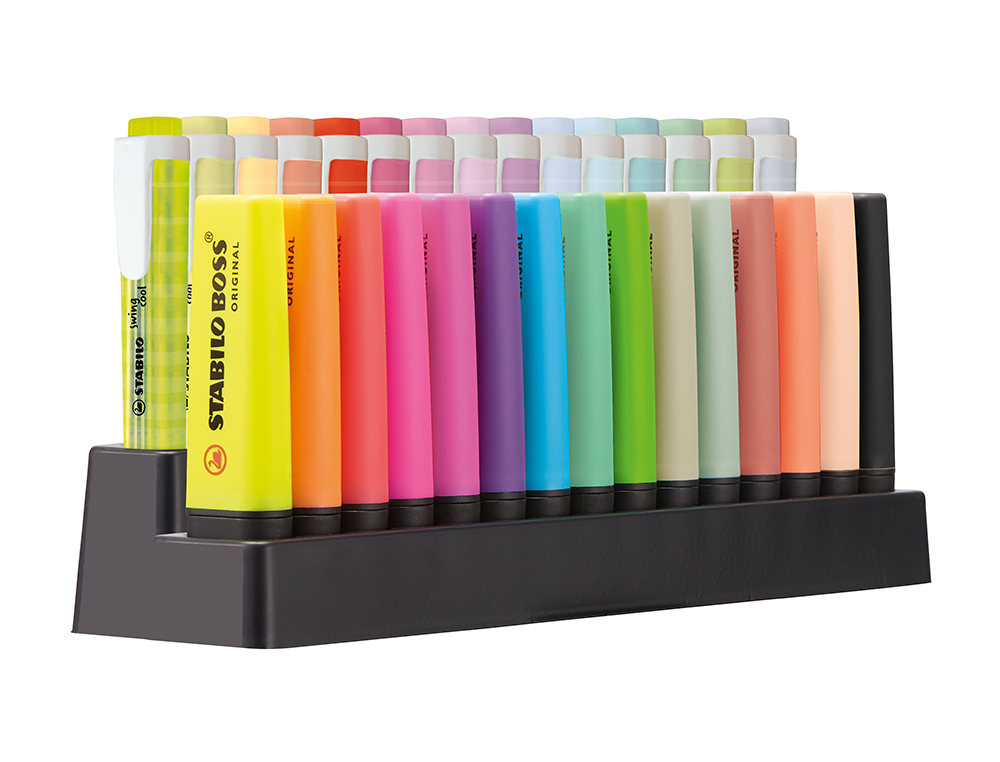 ROTULADOR STABILO FLUORESCENTE SET DE MESA 15 UNIDADES BOSS 70 + 15 UNIDADES SWING COOL COLORES SURTIDOS