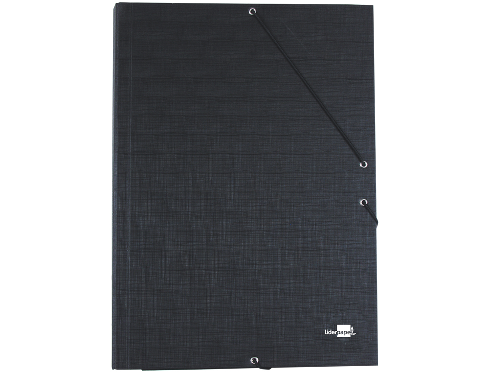 CARPETA LIDERPAPEL GOMAS TRES SOLAPAS CARTON FORRADO FOLIO COLOR NEGRO