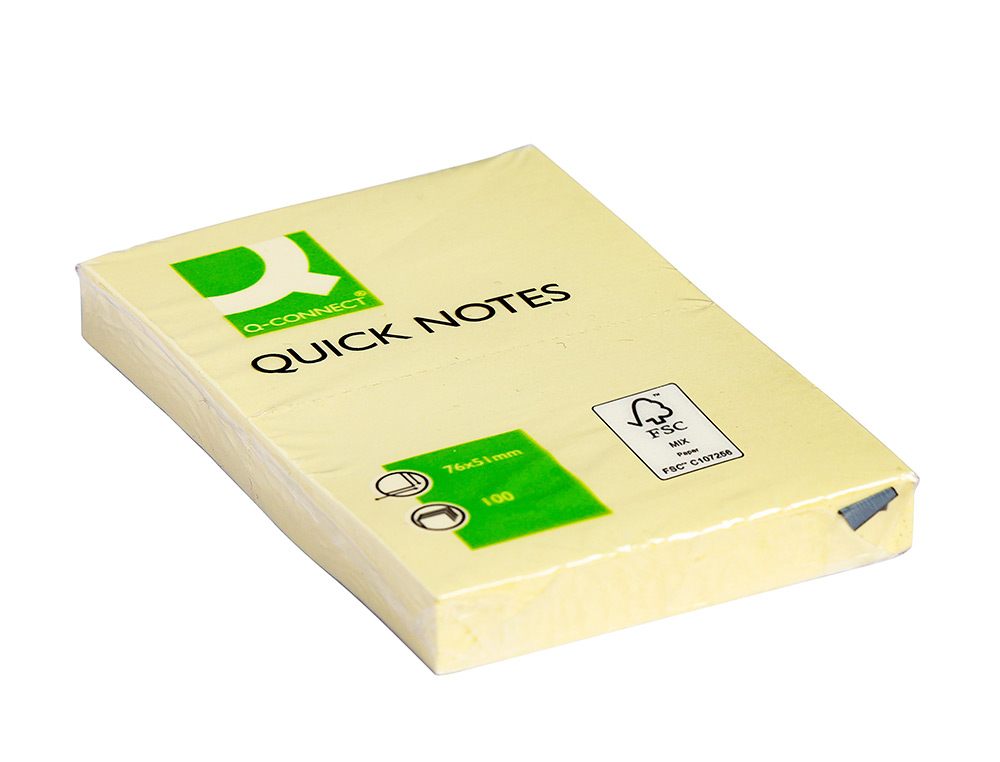 BLOC DE NOTAS ADHESIVAS QUITA Y PON Q-CONNECT 51X76 MM CON 100 HOJAS