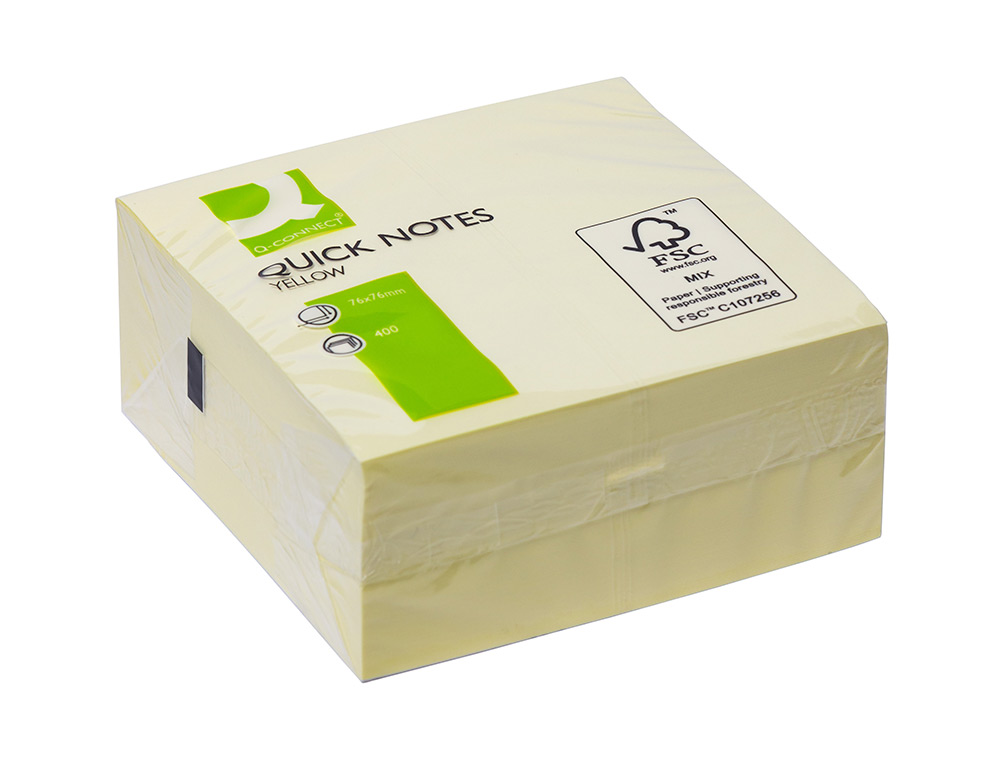BLOC DE NOTAS ADHESIVAS QUITA Y PON Q-CONNECT 76X76 MM FSC AMARILLO CON 400 HOJAS