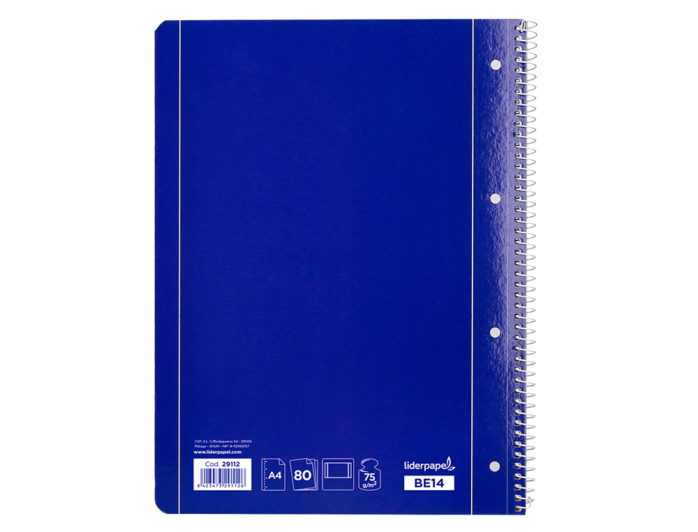 CUADERNO ESPIRAL LIDERPAPEL A4 MICRO SERIE AZUL TAPA BLANDA 80H 75GR LISO CON MARGEN 4 TALADROS AZUL