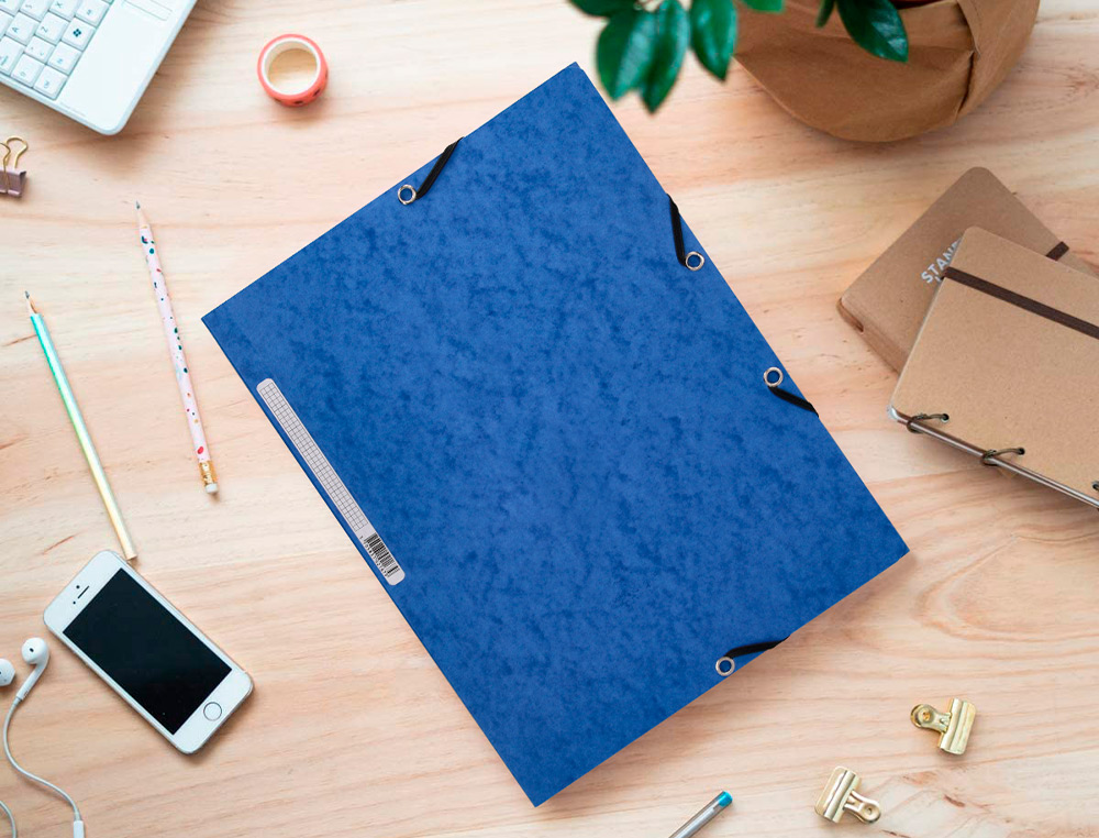 CARPETA Q-CONNECT GOMAS KF02167 CARTON SIMIL-PRESPAN SOLAPAS 320X243 MM AZUL
