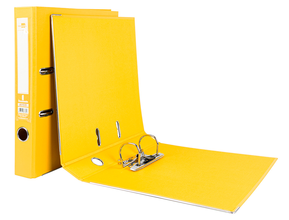 ARCHIVADOR DE PALANCA LIDERPAPEL A4 DOCUMENTA FORRADO PVC CON RADO LOMO 52MM AMARILLO COMPRESOR METALICO