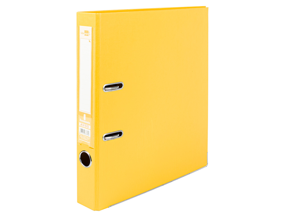 ARCHIVADOR DE PALANCA LIDERPAPEL A4 DOCUMENTA FORRADO PVC CON RADO LOMO 52MM AMARILLO COMPRESOR METALICO