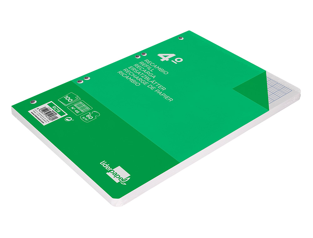 RECAMBIO LIDERPAPEL CUARTO 100 HOJAS 60G/M2 RAYADO Nº 46 6 TALADROS