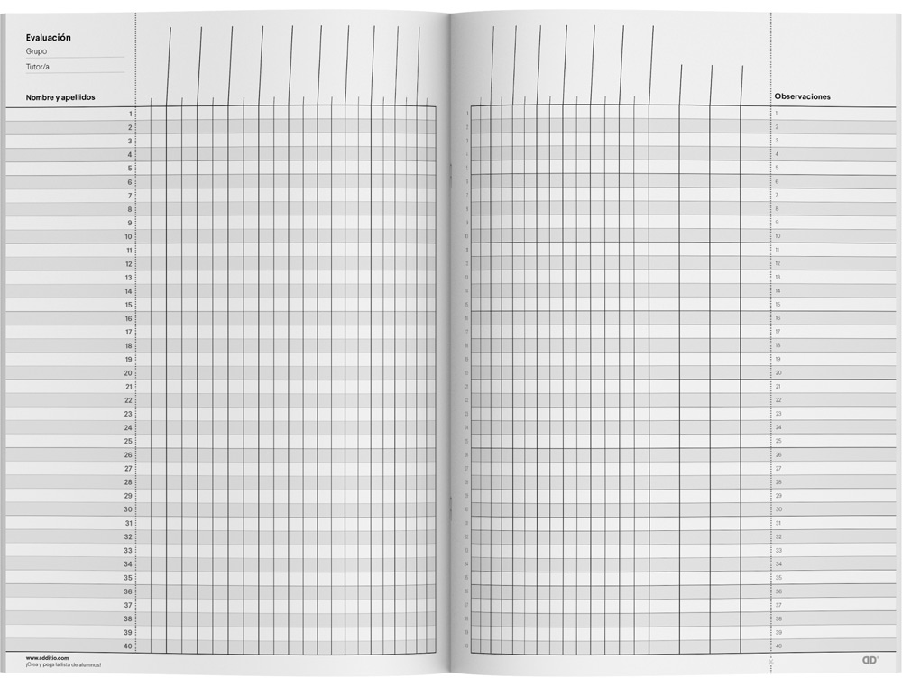 CUADERNO DE NOTAS ADDITIO HORARIO PLANIFICACION MENSUAL PLAN DE CURSO Y EVALUCION CONTINUA