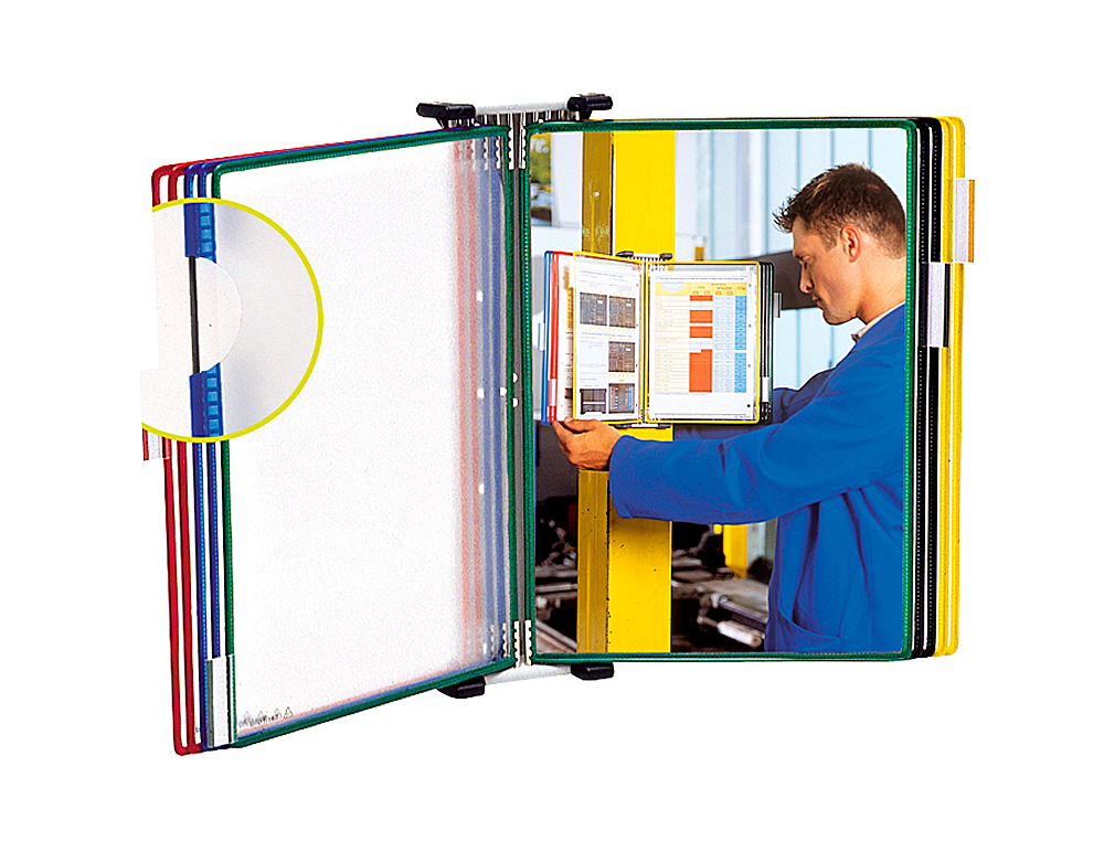 PORTACATALOGO DE PARED METALICO DJOIS CON 10 FUNDAS DIN A4 COLORES SURTIDOS