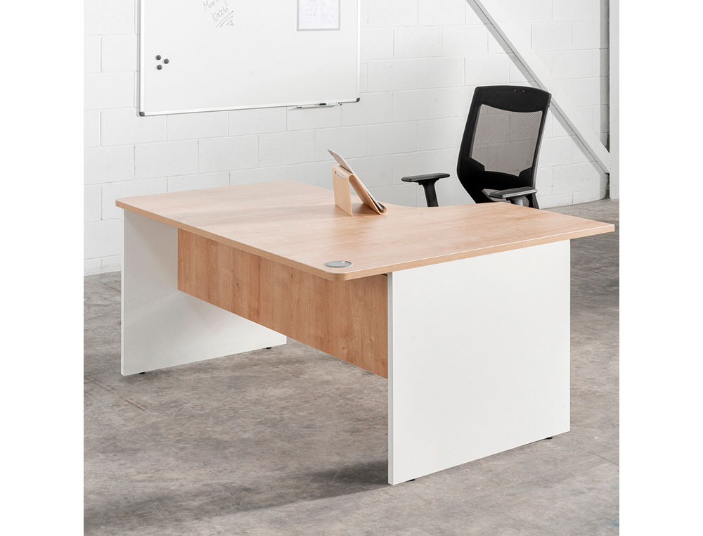 MESA ROCADA SERIE WORK 160X110X76 CM IZQUIERDA ACABADO AN04 GRIS/BLANCO