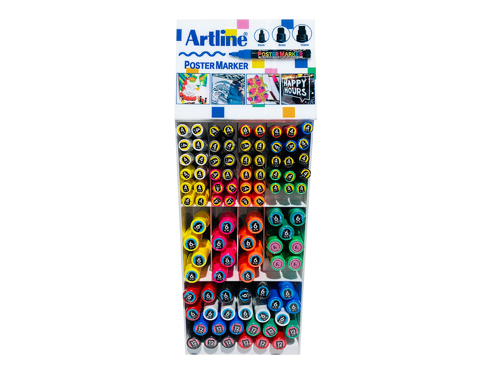 EXPOSITOR ARTLINE POSTER MARKER 96 UNIDADES COLORES SURTIDOS 51 UDS 2 MM / 33 UDS 6 MM / 12 UDS 12 MM