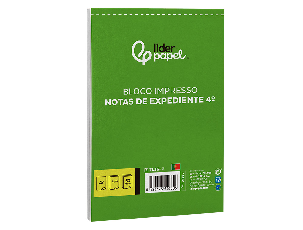 TALONARIO LIDERPAPEL NOTAS DE EXPEDIENTE CUARTO DUPLO TEXTO EN PORTUGUES