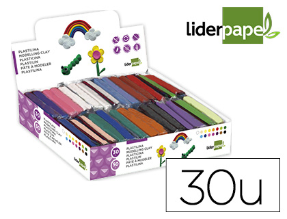 PLASTILINA LIDERPAPEL EN BARRAS DE 50 GRAMOS CAJA DE 30 UNIDADES COLORES SURTIDOS