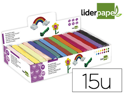 PLASTILINA LIDERPAPEL EN BARRAS DE 150 GRAMOS CAJA DE 15 UNIDADES COLORES SURTIDOS