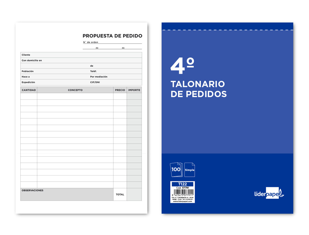 TALONARIO LIDERPAPEL PEDIDOS CUARTO 122