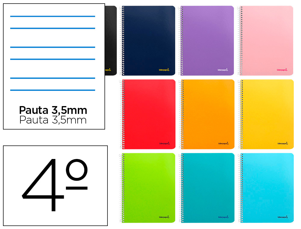 CUADERNO ESPIRAL LIDERPAPEL CUARTO SMART TAPA BLANDA 80H 60GR PAUTA 3,5MM CON MARGEN COLORES SURTIDOS