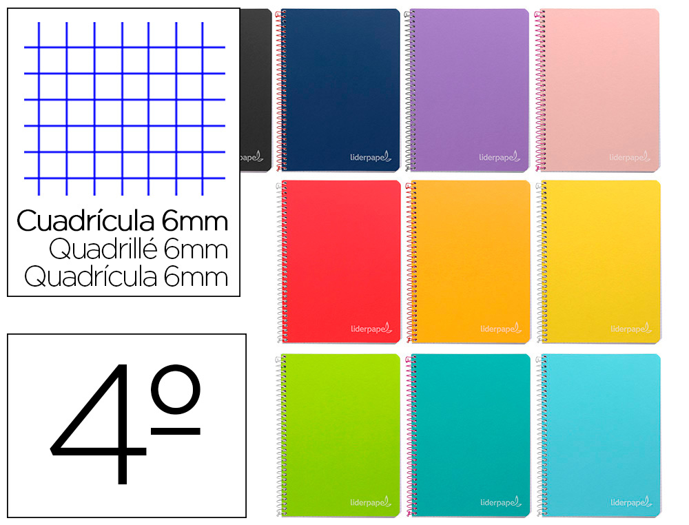 CUADERNO ESPIRAL LIDERPAPEL CUARTO WITTY TAPA DURA 80H 75GR CUADRO 6MM CON MARGEN COLORES SURTIDOS