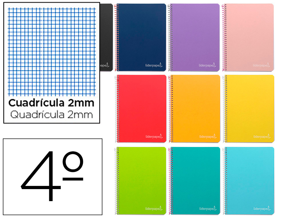 CUADERNO ESPIRAL LIDERPAPEL CUARTO WITTY TAPA DURA 80H 75GR MILIMETRADO 2MM COLORES SURTIDOS