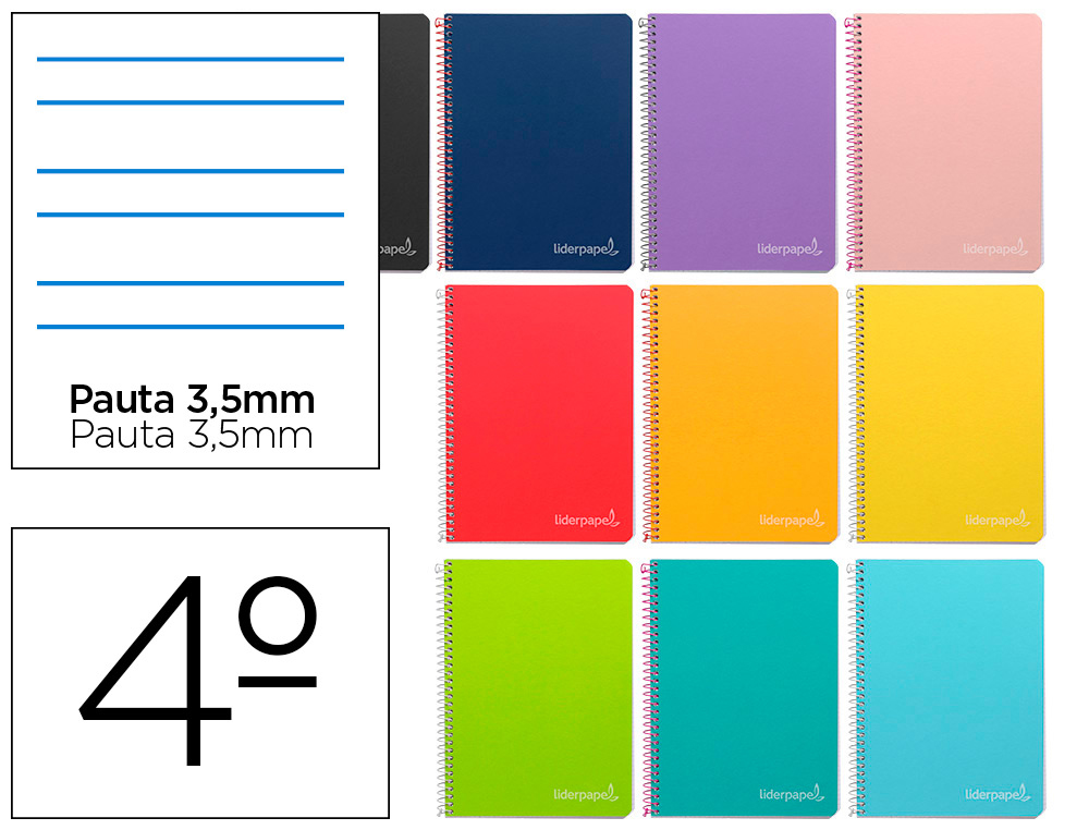 CUADERNO ESPIRAL LIDERPAPEL CUARTO WITTY TAPA DURA 80H 75GR RAYADO MONTESSORI 3,5 MM COLORES SURTIDOS