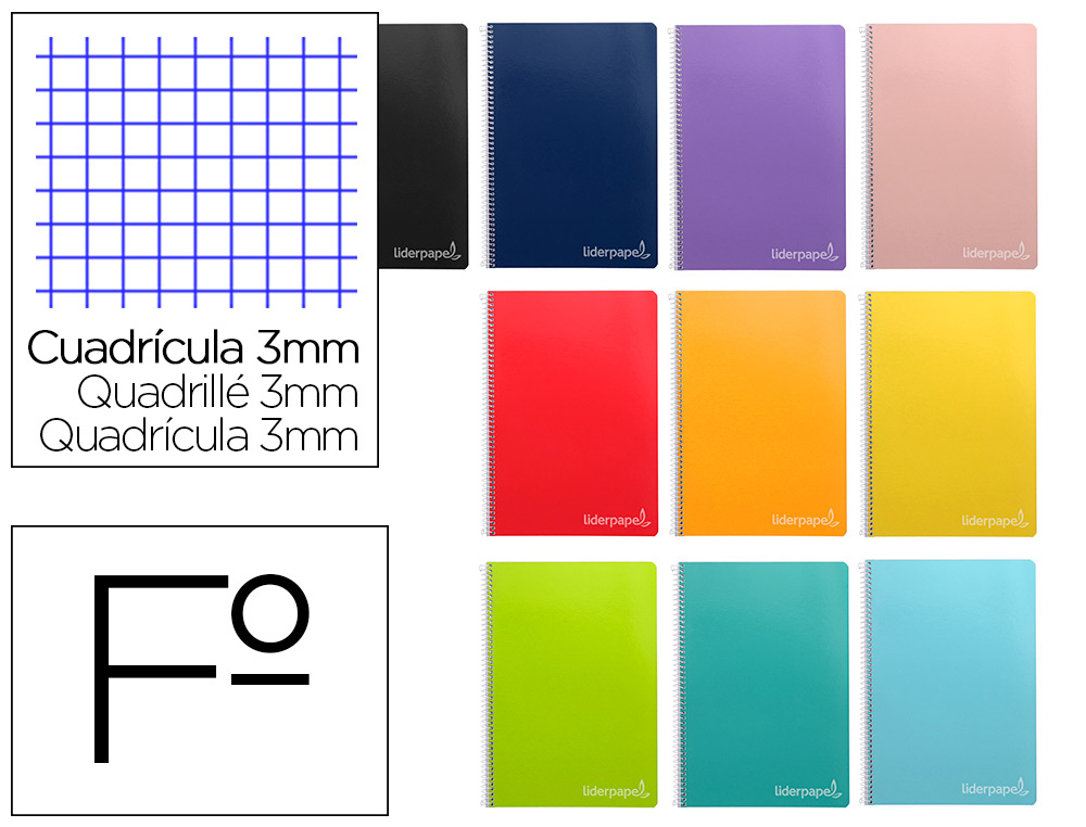 CUADERNO ESPIRAL LIDERPAPEL FOLIO WITTY TAPA DURA 80H 75GR CUADRO 3MM CON MARGEN COLORES SURTIDOS