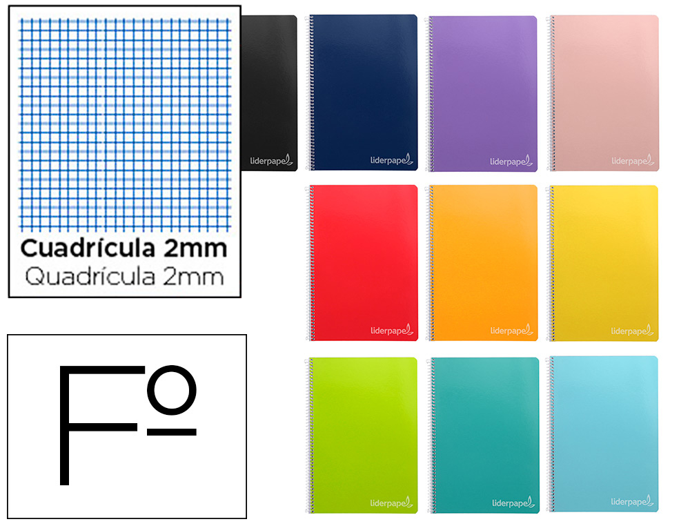 CUADERNO ESPIRAL LIDERPAPEL FOLIO WITTY TAPA DURA 80H 75GR MILIMETRADO 2MM COLORES SURTIDOS