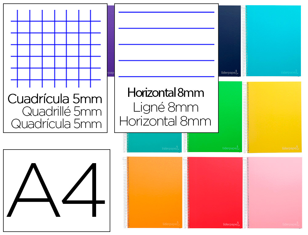 CUADERNO ESPIRAL LIDERPAPEL A4 MICRO JOLLY MULTIDISCIPLINA TAPA FORRADA 140H 75GR 28H 5MM 112H HRTAL.