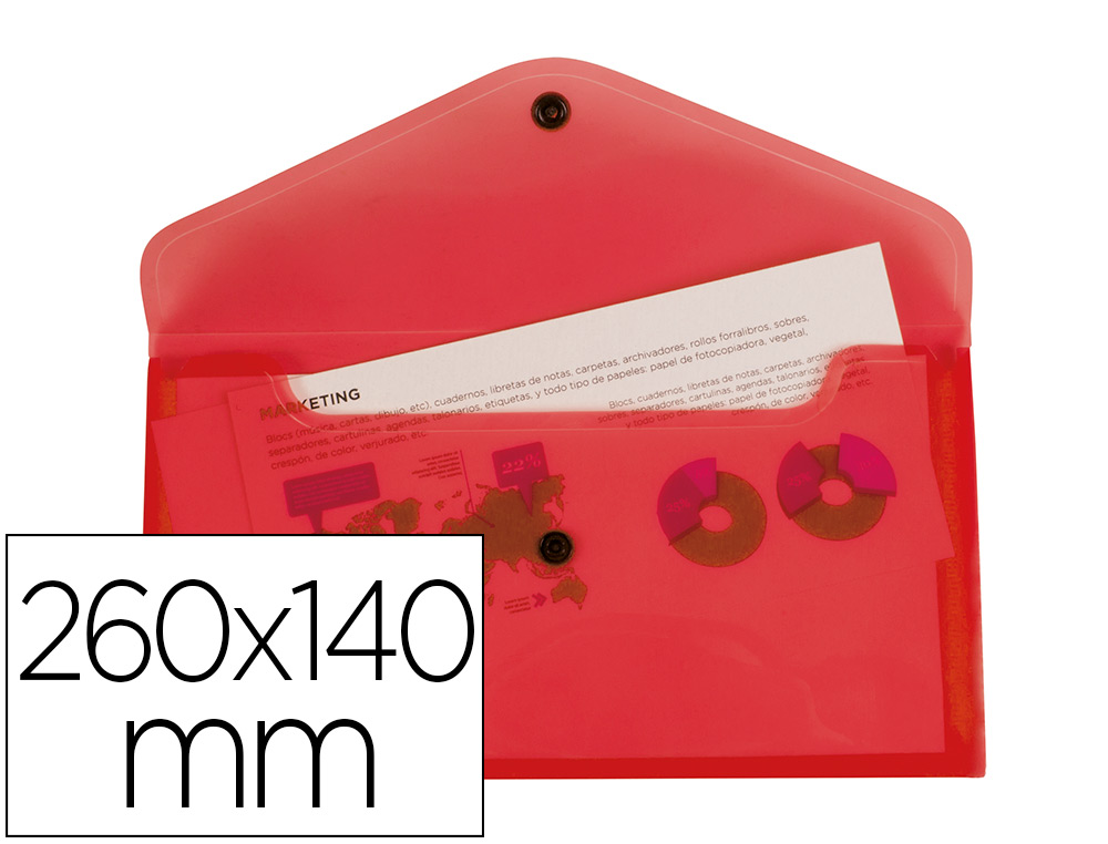 CARPETA LIDERPAPEL DOSSIER BROCHE POLIPROPILENO TAMAO SOBRE AMERICANO 260X140 MM ROJO TRANSLUCIDO