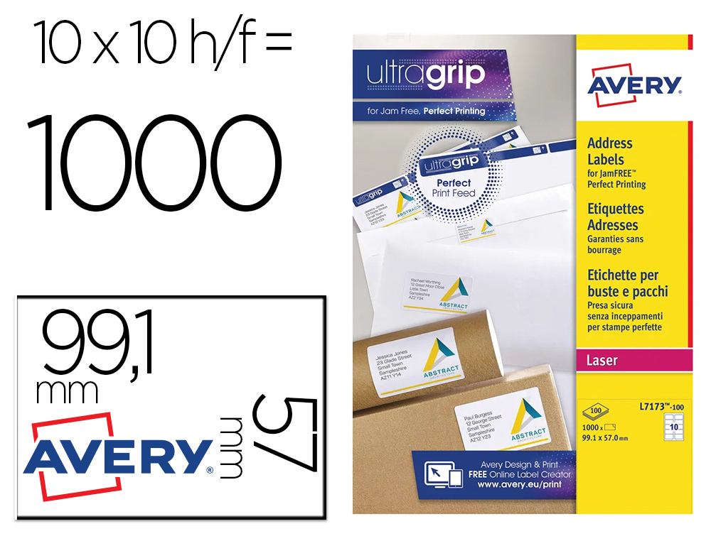 ETIQUETA ADHESIVA AVERY BLANCA TARJETA DE VISITA TAMAO 99,1X57 MM INKJET LASER COPIADORA 1000 UNIDADES