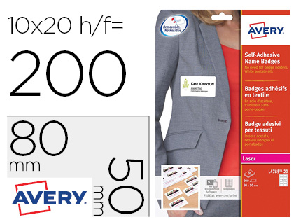 ETIQUETA ADHESIVA AVERY IDENTIFICATIVA ACETATO DE SEDA TAMAO 80X50 MM REMOVIBLE LASER CAJA DE 100