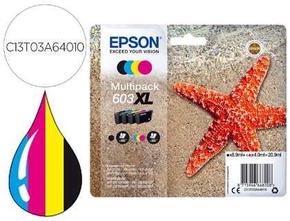 INK-JET EPSON 603XL XP-2100 / 2105 / 3100 / 4100 / WF-2810 / 2830 / 2835 / 2850 MULTIPACK 4 COLORES NEGRO