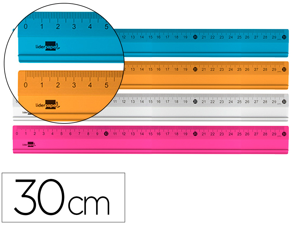 REGLA LIDERPAPEL METALICA ALUMINIO 30 CM COLORES SURTIDOS