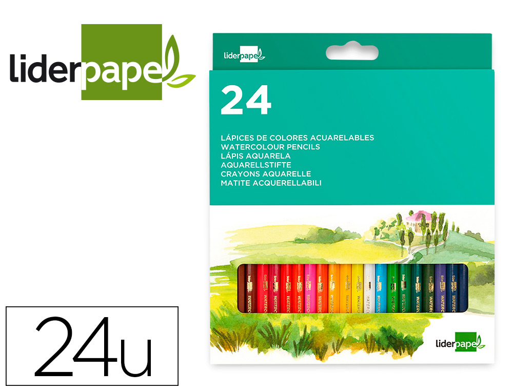 LAPICES DE COLORES ACUARELABLES LIDERPAPEL CAJA DE 24 COLORES SURTIDOS