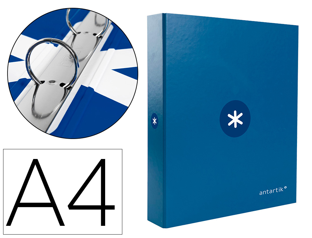 CARPETA LIDERPAPEL ANTARTIK A4 FORRADA 4 ANILLAS 25 MM REDONDAS COLOR AZUL OSCURO