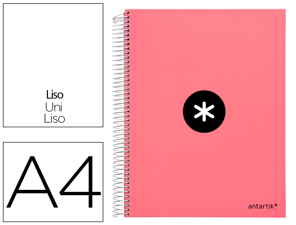 CUADERNO ESPIRAL LIDERPAPEL A4 MICRO ANTARTIK TAPA FORRADA 120H 100 GR LISO 5 BANDAS 4 TALADROS COLOR CORAL